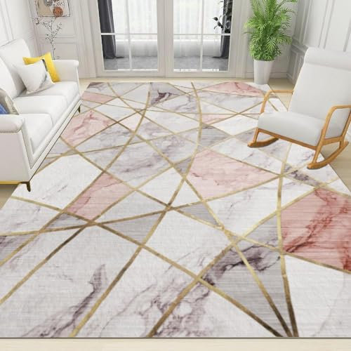 WTVBHF Europäischer Romantischer Teppich Mit Geometrischer Textur Aus Rosa Marmor, Luxuriöser, Abstrakter Schlafzimmerteppich Mit Unregelmäßigem, Für Wohnzimmer, Kinderzimmer Und Studio-60x100cm