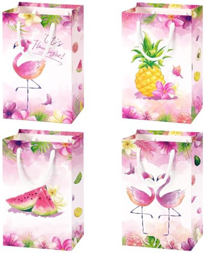 WERNNSAI rosa Flamingo Handtasche - 16 Stück Papiertüten für Mädchen Kinder Flamingo Partyzubehör Gunst Taschen Süßigkeit Behandeln Geschenk Taschen mit Griff