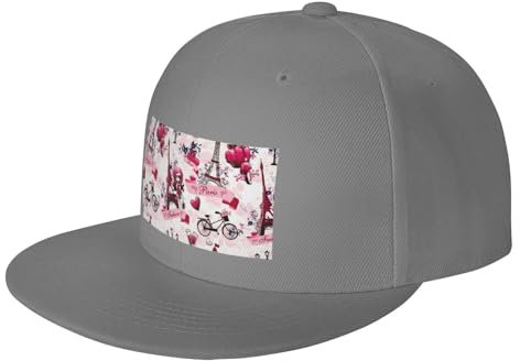 JCAKES Flat Bill Hüte für Männer & Frauen / Paris Eiffelturm Frankreich / Herren Flat Caps Verstellbare Snapback Cap - Langlebig, Leicht, Bequem & Leicht Zu Reinigen Baseball Cap, grau, One size