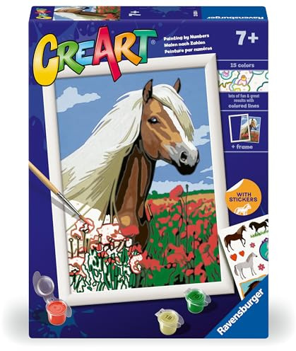 Ravensburger CreArt: Haflinger Pferd — Malen mit Zahlen für Kinder ab 7 Jahren, Malset mit Brettern, Rahmen, Pinsel und Farben im Lieferumfang enthalten, 25 x 18,30 cm, Geschenkideen