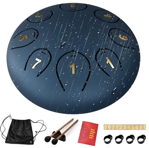 Stahlzungentrommel, 15,2 cm, 8 Noten, Regentrommeln für draußen, C-Dur, Hängeinstrument, Handpan für Kinder, ätherische Handpfanne für Meditation, Yoga, Musikerziehung, Marineblau