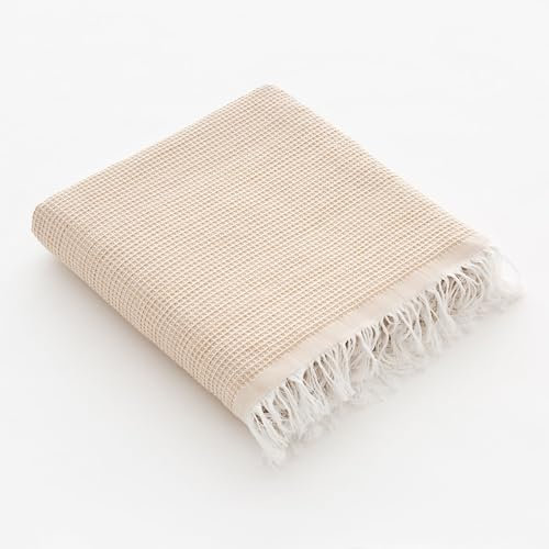 GAMUSI Fouta Pareo Strandtuch, leicht, Wabenmuster, 190 x 180 cm, Beige