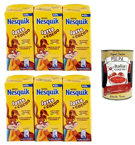 Italian Gourmet Nesquik Bevanda pronta latte e cacao Milchdrink 6 x 180ml | Gusto cioccolato per bambini e adulti; trinkfertig, praktisch für Schule, Gesamtnettogewicht 1,08 L + Kostenlos Polpa 400g
