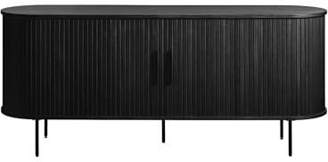Liadomo Uriel Sideboard - Kommode mit Lamellen-Optik Schiebetüren - Moderner Retro Look - 2 Einlegeböden & hohe Metallfüße - Eiche Schwarz Furniert 180x76x45cm