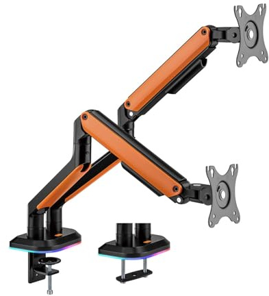 AISENS - DT32TSR-251 - Soporte de Mesa RGB Gaming Contrapeso Giratorio e Inclinable para Monitor/TV 9Kg (3 Pivotes, 2 Brazos) de 17-32, Negro-Naranja