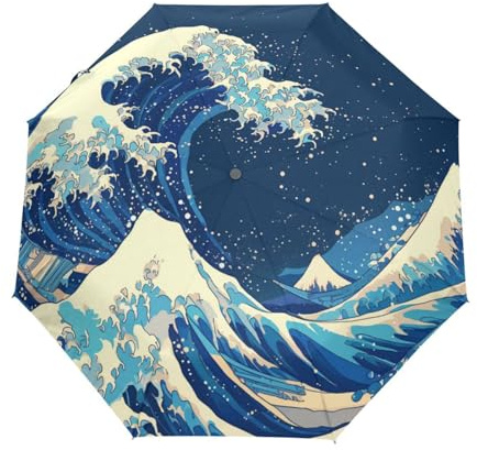 Grande Vague Japonaise Kanagawa Parapluie Pliant Enfant Garçons Filles Automatique Protection UV Parapluies Coupe-Vent pour Voyager