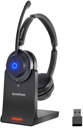 Wireless Headset with Mic for Work-Bluetooth Over Ear Headphones with Microphone,Noise Cancelling with Mute & USB Dongle for Computer/Phones/Remote Work/Call Center,Lightweight All Day Comfort