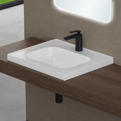 doporro Lavabo encastrado blanco para baño 60x50x16.5cm Colossum3601 lavabo de mármol fundido