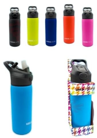 Borraccia Termica TintaUnita in Metallo, 600ml, con Cannuccia a Scomparsa (Celeste)