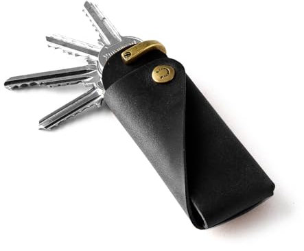 Crazy Horse Craft, Minimaler Schlüsselanhänger Leder, Schlüsselringe, Schlüsseletui, Schlüssel Organizer, Schwarz, Large Key Holder, Keychain, Keyring, Fob