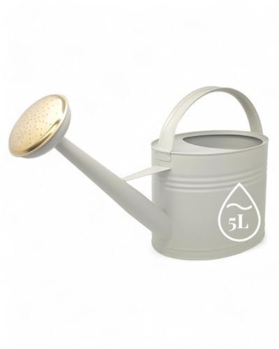 Livlig, annaffiatoio in zinco, 5 litri, annaffiatoio da giardino, in metallo, per interni ed esterni, annaffiatoio vintage, beccuccio rimovibile, colore: Greige