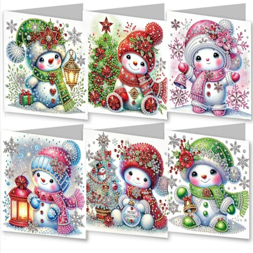 Meecaa Snowman Baby Hat Christmas 6pcs Handmade 5D Diamond Painting Christmas Greeting Cards for Adults, DIY Diamond Art Postcards for Friends Family Lover Gift (15CMx30CM) (Snowman Baby)