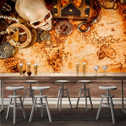 Lcythiazole Customizable Size Peel and Stick Nautical Wallpaper Mural Skull Wallpaper Retro Wallpaper Map Wallpaper Mural for Restaurant Living Room Bedroom Office