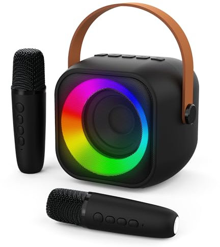 Jeefu Karaoke Maschine mit 2 Karaoke Mikrofon, Tragbaren Bluetooth Lautsprecher für Erwachsene/Kinder, Geschenk Spielzeug Junge 3-15 Jahre, Mini Karaoke Maschine mit Disco Licht, Ideal für Party