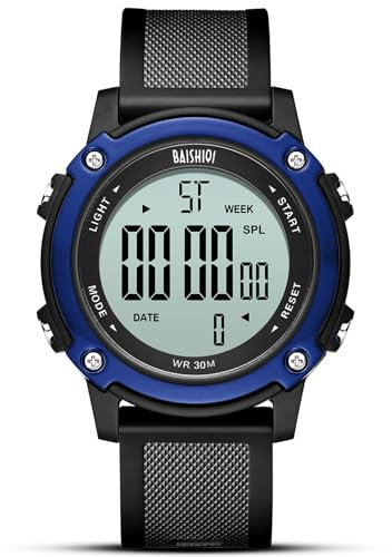 LN LENQIN Herren Digital Uhren Outdoor Sport Stil Uhren 30M Wasserdicht Armbanduhren mit Silikonband für Männer Mode Uhren mit Multifunktion/Kalender/Alarm/Chronograph/LED Hintergrundbeleuchtung-Blau