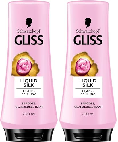 Gliss Spülung Liquid Silk (200 ml), Haarspülung mit Ceramide & Seide pflegt sprödes und glanzloses Haar intensiv, Pflegespülung für Haare wie Seide (Packung mit 2)