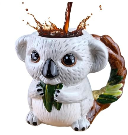 KUKUUU Taza de café de cerámica con forma de koala, taza de vino