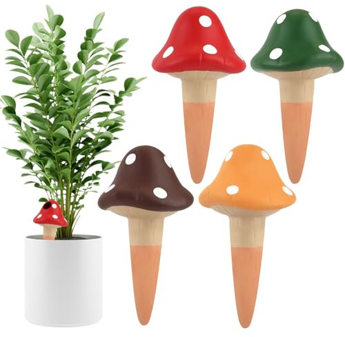 Kalolary Lot de 4 Cônes d'Arrosage Autonomes en Terre Cuite, Globes Goutteurs Décoratifs pour Plantes - Système d'Arrosage Automatique pour Plantes d'Intérieur et d'Extérieur (Champignon)