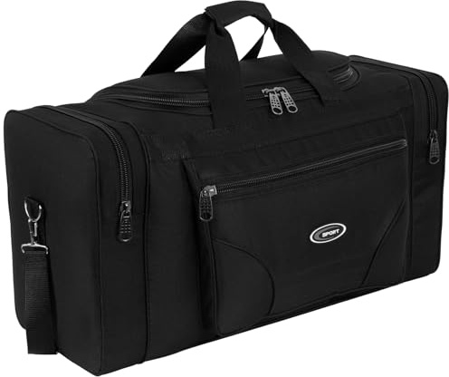 Sporttasche, Reisetasche und Fitnesstasche für Damen und Herren- Tainingstasche, Gym Bag (Schwarz, L 60 x B 24 x H 31 cm (ca.45 L))