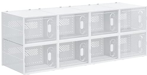 HOMCOM 8PCS Clear Shoe Box, Plastic Stackable Shoe Storage Box for UK/EU Size up to 12/46 with Magnetic Door for Women/Men, 28 x 36 x 21 cm