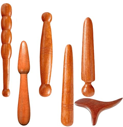 6-Teiliges Triggerpunkt Massagegerät Set - Dreieck-Massagestab, Holz Massagestab für Fuß, Massage Trigger Roller Mit Handmassager für Schulter, Rücken, Bein und Entspannung