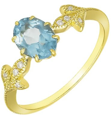 Calefee Eheringe Gold Damen 585, Ring Damen Schlicht mit Erstellter Topas und Zirkonia, Schmuck Echtgold 14 Karat größe 54 (17.2)