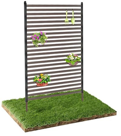 Caroeas Panneau de Clôture de Jardin Brise-Vue Autoportant, 90x150 cm, en Acier Enduit de Polyéthylène, Treillis pour Plantes Grimpantes,Paravent Extérieur Modulable avec Pieds ou Piquets