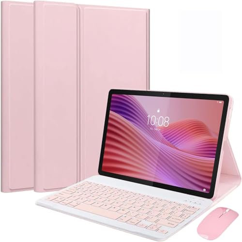 EHLCYS Custodia Con Tastiera Per Lenovo Tab 10.1 Pollici 2025 Release (TB-311FU/TB-311XU), Tastiera Wireless Bluetooth Magnetica Staccabile, Custodia Ultrasottile Multi-Angolo Con Mouse,Rosa