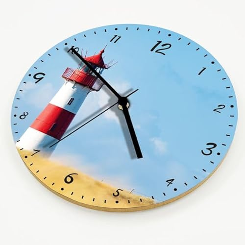 Smagnon Wanduhr ohne Tickgeräusche – 30cm Rund - Hochwertige MDF Wanduhr Analog, Lautloses Schleichendes Uhrwerk – Wohnzimmer Deko & Küchenuhr im modernen Vintage Design, Leuchtturm