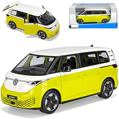 alles-meine.de GmbH Volkwagen ID Buzz Bus Gelb Weiss Ab 2022 1/24 Modell Auto mit individiuellem Wunschkennzeichen