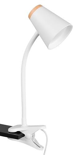 Reality Leuchten LED Klemmleuchte Pongo R25831101, Kunststoff Weiß matt, Holznachbildung, inkl. 4.5 Watt LED, Flexarm