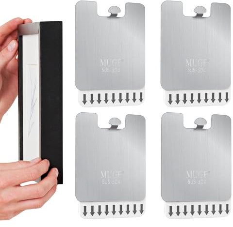 Tinoaly 4 Colgadores Metal para Marcos Fotos, Acero Inoxidable Sin Clavos Adhesivos sin Agujeros ni Daños para Colgar Obras de Arte en Marcos de Fotos