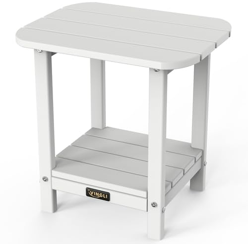Bonnlo Adirondack Table d'appoint Extérieur écologique à 2 Niveaux en HDPE Blanc Petite Table Tout Temps pour Le Patio Le Jardin la Piscine et l'Intérieur 45x36x45 cm