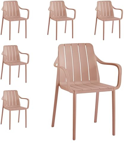 VORTIVO Gartenstühle 6er Set stapelbar - Hochwertige Outdoor-Stühle in Rosa, wetterfest, UV-beständig, bis 200 kg – für Balkon, Terrasse & Esszimmer
