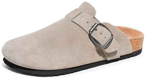 FITORY Herren Clogs aus Wildleder, Leder-Hausschuhe, Pantoletten, Taupe 44