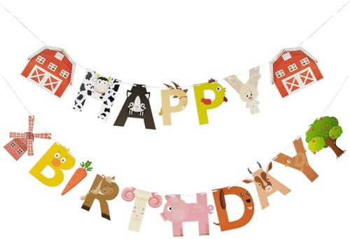 Tiere Bauernhof Happy Birthday Girlande, Bauernhoftiere Geburtstag Girlande, Bauernhof Geburtstag Banner, Bauernhoftiere Happy Birthday Deko für Erwachsenes Kinder Baby Geburtstags Party