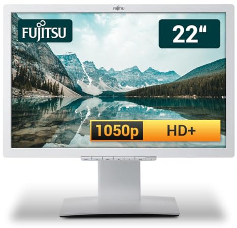 Fujitsu Display B22W-7 LED 22 Zoll Business Computer Monitor, Desktop Gaming Monitor, HD+ (VGA - DisplayPort - DVI - Lautsprecher - USB-HUB - VESA), PC Bildschirm, marmorgrau (Generalüberholt)