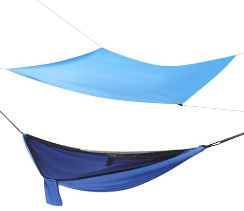 Hamac de camping bleu avec moustiquaire, tente et nœud papillon de pluie, hamac suspendu, pour sac à dos, randonnée, camping