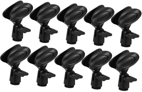 VICASKY 10pcs Adjustable Mic Clip Holder with Quick Release Spring Clamp Plastic Microphone Clamp for Broadcasting Studio Stage Live Streaming and Recording Use Black