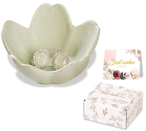 Gifts for Women Flower Ring Holder Dish Ceramic Jewelry Tray Green Room Decor Aesthetic Dorm Bathroom Decor Jewelry Trinket Dish Decorative Plates Christmas Birthday Gifts for Her Friend Mom Sisters