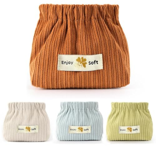 TsoLay Corduroy Elastic Storage Bag forPurse Snap Button Storage Bag Travel Mini Coin Purse