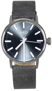NEO watch Armbanduhr Damen Edelstahl Lederband Silber Grau N43-006