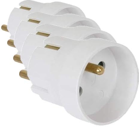 DEBFLEX - Adaptateur France/Allemagne - Adaptateur de Voyage 2P+T 10/16A - pour Brancher Fiche Française sur Prise Allemande - Blanc (Lot de 4)