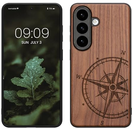 kwmobile Handyhülle für Samsung Galaxy S26 Hülle Holz - Case mit TPU Bumper - Stoßfestes Hardcase - Schutzhülle Cover in Dunkelbraun