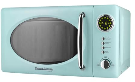 Vintage Cuisine Retro-Mikrowelle mit Display, 700W, 16L, Grillfunktion, Abtaufunktion, Metall, Glas-Drehteller (Mint)