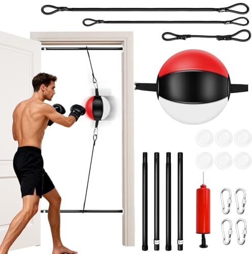 YORWHIN Türboxsack, Boxen Doppelendball, Boxtrainingsset ohne Wandmontage | mit Bungee Schnur und Teleskopstange, Schlagtrainingsgerät für Zuhause und im Fitnessstudio