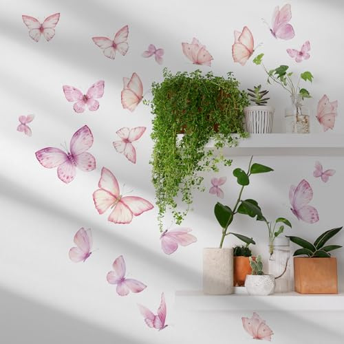 Neukids Wandtattoo Aquarell Schmetterlinge Rosa Wandaufkleber-72 Stück | Mädchen Wandtattoo Kinderzimmer Aufkleber für Kinder Schlafzimmer Wohnzimmer Kindergarten Fenster Wanddekoration