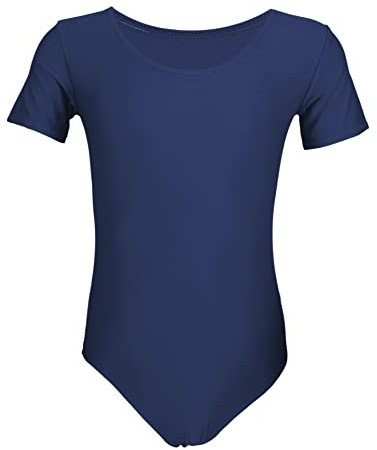 Aquarti Mädchen Kurzarm Ballettanzug Einfarbig, Farbe: Dunkelblau, Größe: 134
