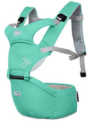 SONARIN Front Premium Hipseat Babytrage, Multifunktional, Ergonomisch, 100% Baumwolle, Schmetterlingsdrehschnalle, 6 Tragende Positionen,Angepasst an Ihr Kind wachsende,Ideal Geschenk(Grün)