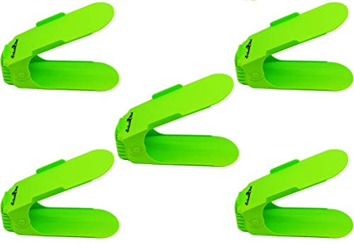 SchuhMe 5 x Verstellbarer Profi Schuhstapler Schuhorganizer Schuhhalter – Magic Shoe Rack Organizer - Sparset für 5 Paar Schuhe (Grün)